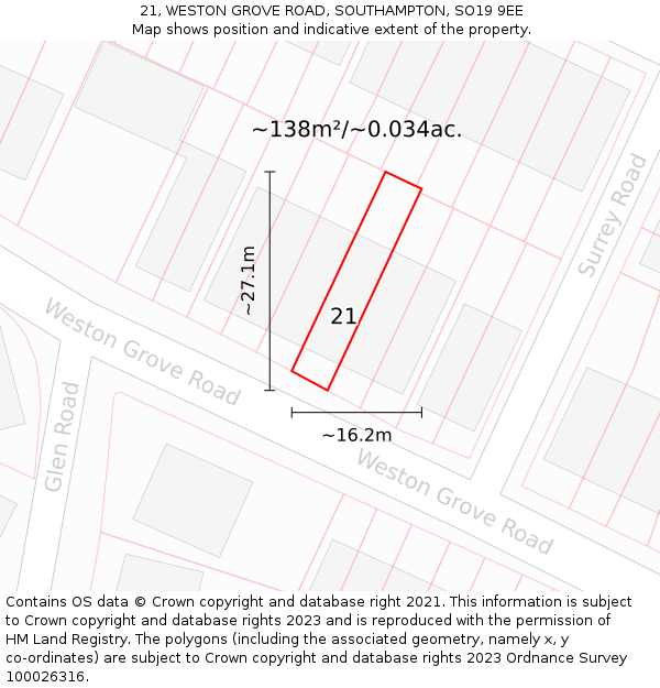 21, WESTON GROVE ROAD, SOUTHAMPTON, SO19 9EE: Plot and title map