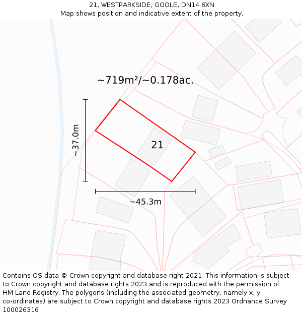 21, WESTPARKSIDE, GOOLE, DN14 6XN: Plot and title map