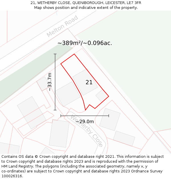 21, WETHERBY CLOSE, QUENIBOROUGH, LEICESTER, LE7 3FR: Plot and title map