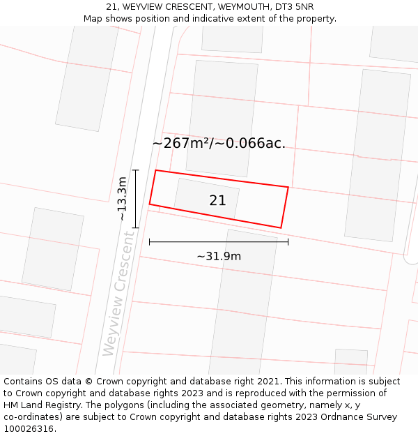 21, WEYVIEW CRESCENT, WEYMOUTH, DT3 5NR: Plot and title map