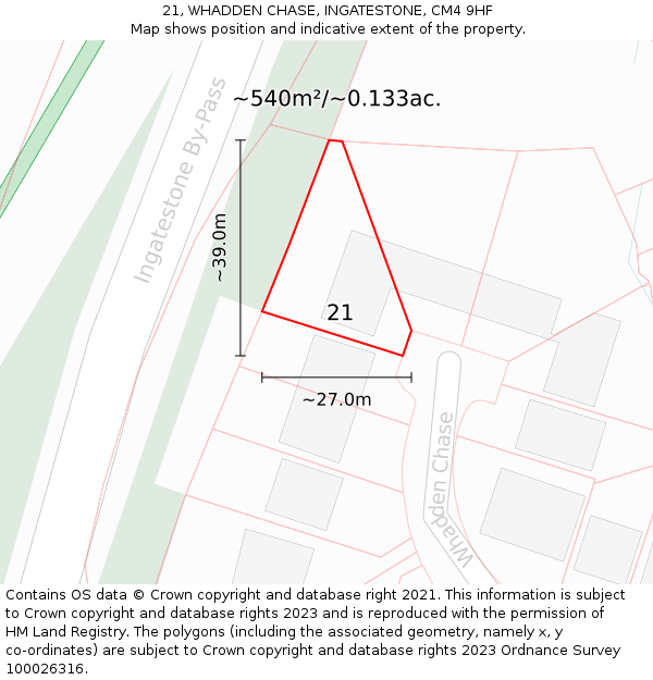 21, WHADDEN CHASE, INGATESTONE, CM4 9HF: Plot and title map