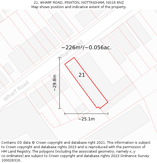 21, WHARF ROAD, PINXTON, NOTTINGHAM, NG16 6NZ: Plot and title map