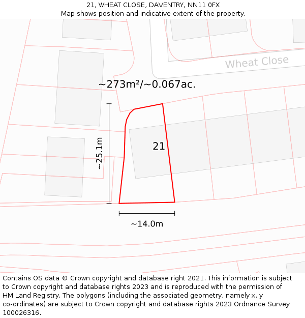 21, WHEAT CLOSE, DAVENTRY, NN11 0FX: Plot and title map