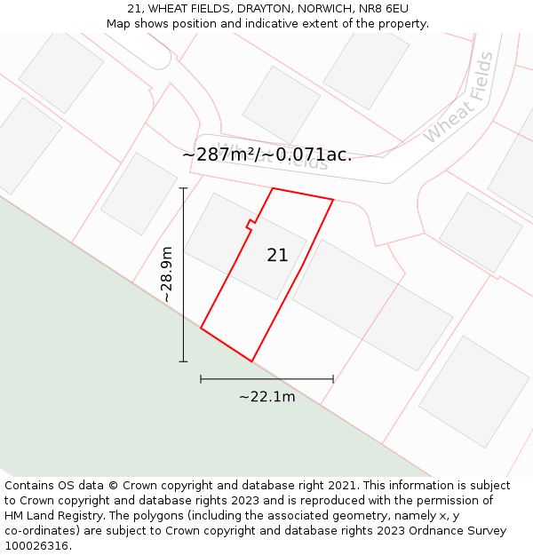 21, WHEAT FIELDS, DRAYTON, NORWICH, NR8 6EU: Plot and title map