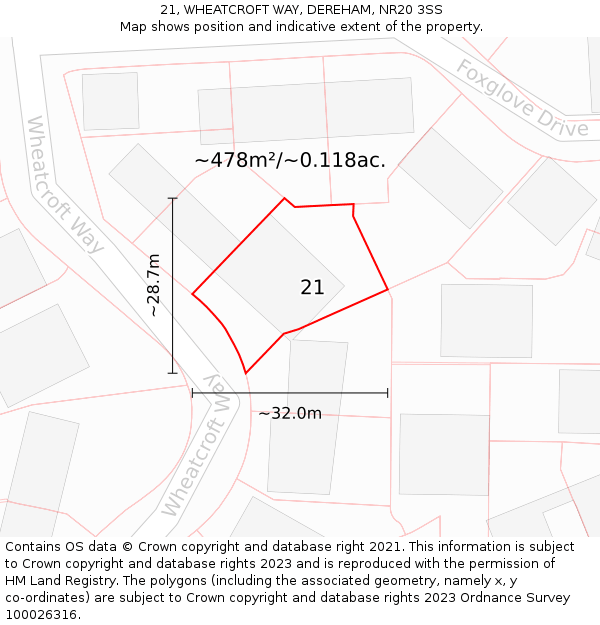 21, WHEATCROFT WAY, DEREHAM, NR20 3SS: Plot and title map