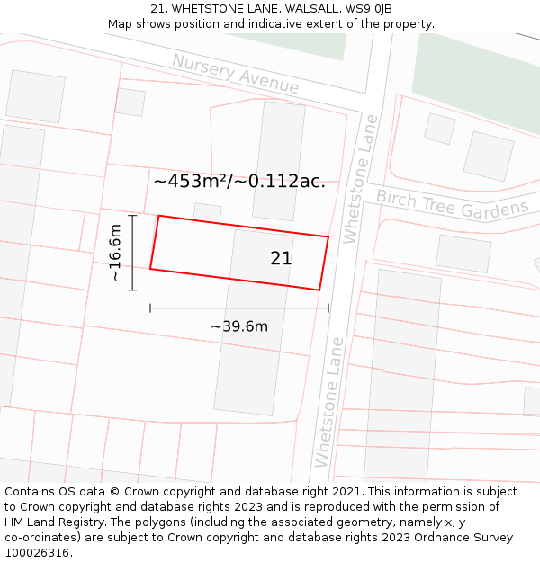 21, WHETSTONE LANE, WALSALL, WS9 0JB: Plot and title map