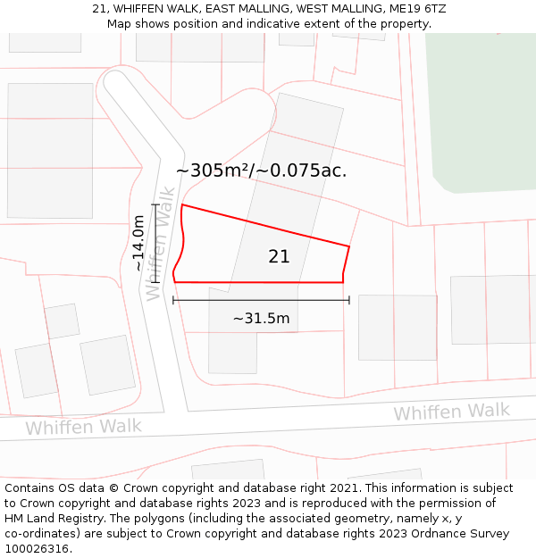 21, WHIFFEN WALK, EAST MALLING, WEST MALLING, ME19 6TZ: Plot and title map