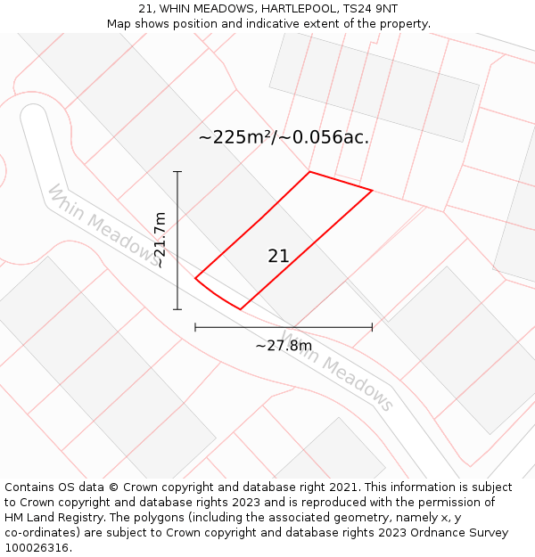 21, WHIN MEADOWS, HARTLEPOOL, TS24 9NT: Plot and title map