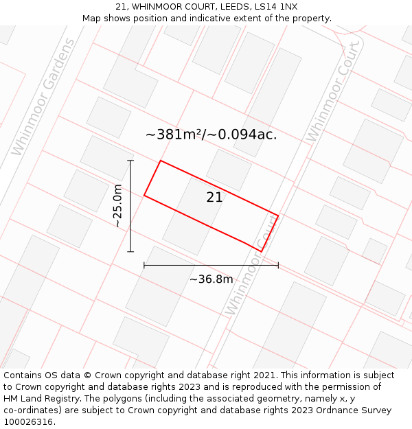 21, WHINMOOR COURT, LEEDS, LS14 1NX: Plot and title map