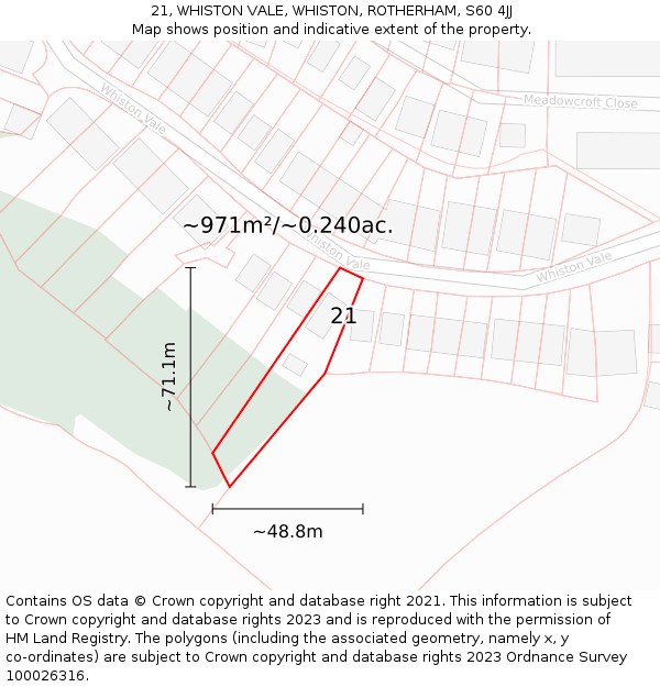 21, WHISTON VALE, WHISTON, ROTHERHAM, S60 4JJ: Plot and title map