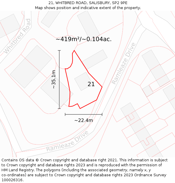 21, WHITBRED ROAD, SALISBURY, SP2 9PE: Plot and title map