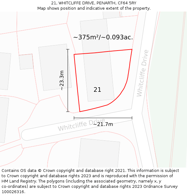 21, WHITCLIFFE DRIVE, PENARTH, CF64 5RY: Plot and title map