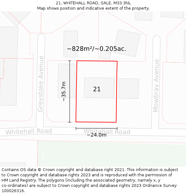 21, WHITEHALL ROAD, SALE, M33 3NL: Plot and title map
