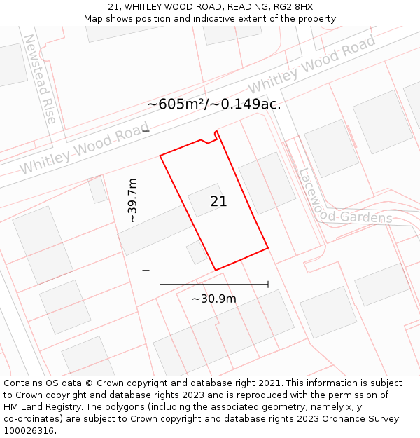 21, WHITLEY WOOD ROAD, READING, RG2 8HX: Plot and title map