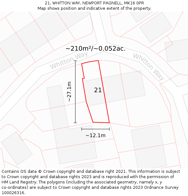 21, WHITTON WAY, NEWPORT PAGNELL, MK16 0PR: Plot and title map