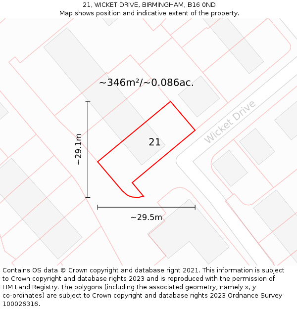 21, WICKET DRIVE, BIRMINGHAM, B16 0ND: Plot and title map