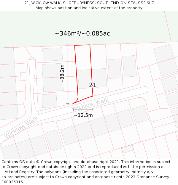 21, WICKLOW WALK, SHOEBURYNESS, SOUTHEND-ON-SEA, SS3 9LZ: Plot and title map