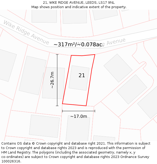21, WIKE RIDGE AVENUE, LEEDS, LS17 9NL: Plot and title map