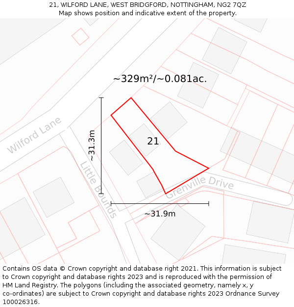 21, WILFORD LANE, WEST BRIDGFORD, NOTTINGHAM, NG2 7QZ: Plot and title map