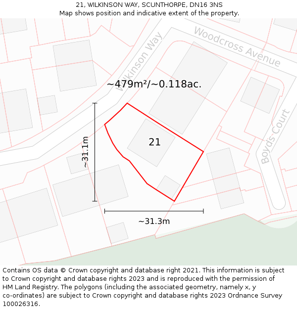 21, WILKINSON WAY, SCUNTHORPE, DN16 3NS: Plot and title map