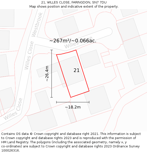 21, WILLES CLOSE, FARINGDON, SN7 7DU: Plot and title map