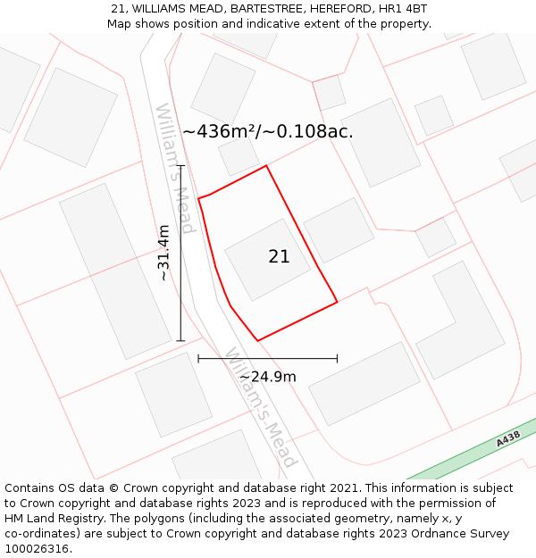 21, WILLIAMS MEAD, BARTESTREE, HEREFORD, HR1 4BT: Plot and title map