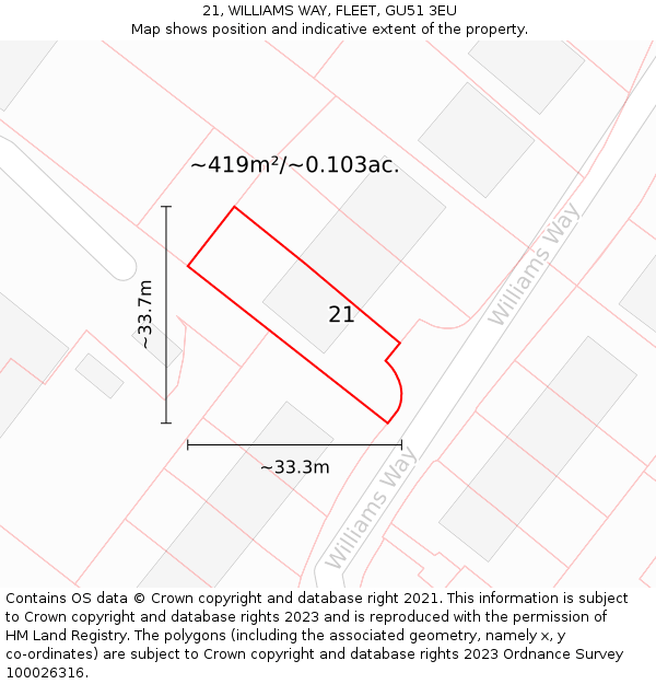 21, WILLIAMS WAY, FLEET, GU51 3EU: Plot and title map