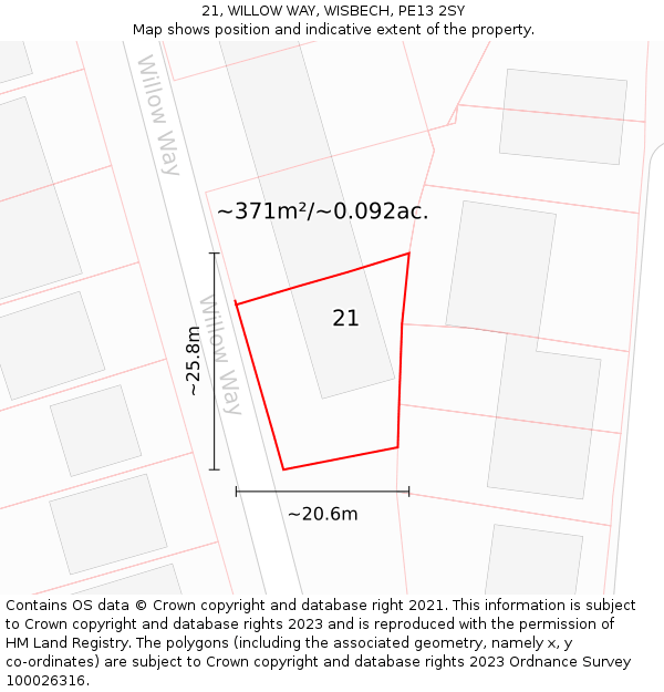 21, WILLOW WAY, WISBECH, PE13 2SY: Plot and title map