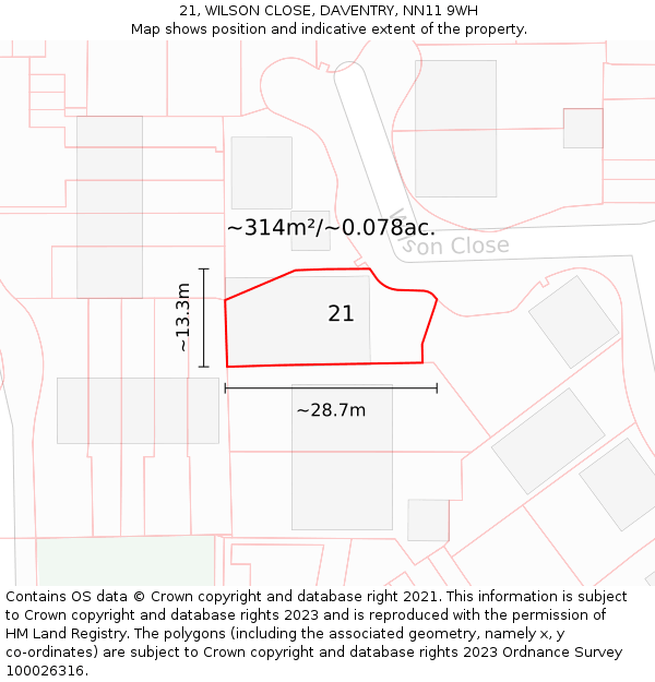 21, WILSON CLOSE, DAVENTRY, NN11 9WH: Plot and title map