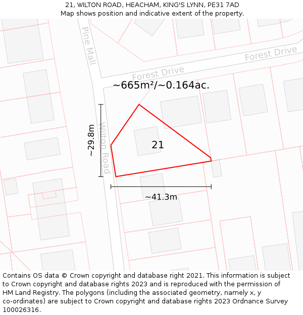 21, WILTON ROAD, HEACHAM, KING'S LYNN, PE31 7AD: Plot and title map