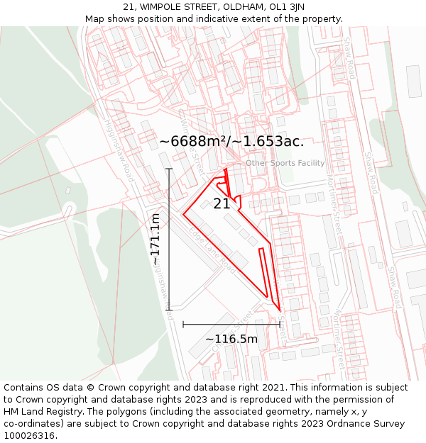 21, WIMPOLE STREET, OLDHAM, OL1 3JN: Plot and title map