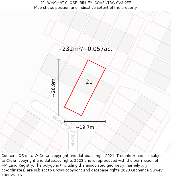 21, WINCHAT CLOSE, BINLEY, COVENTRY, CV3 2FE: Plot and title map