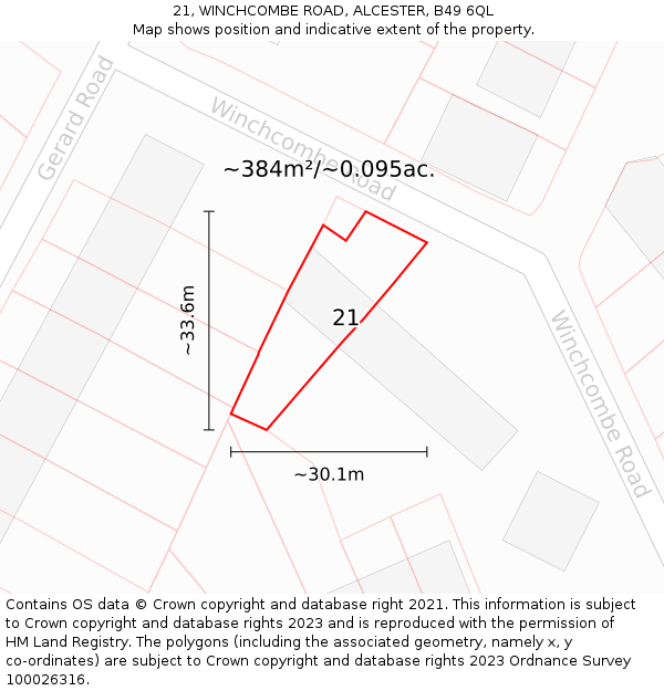 21, WINCHCOMBE ROAD, ALCESTER, B49 6QL: Plot and title map