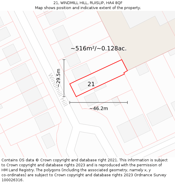 21, WINDMILL HILL, RUISLIP, HA4 8QF: Plot and title map