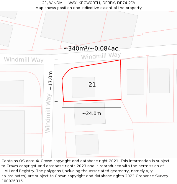 21, WINDMILL WAY, KEGWORTH, DERBY, DE74 2FA: Plot and title map