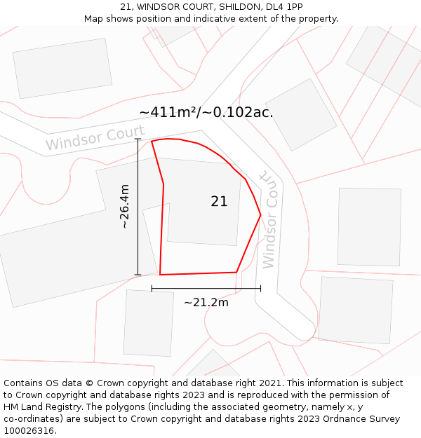 21, WINDSOR COURT, SHILDON, DL4 1PP: Plot and title map