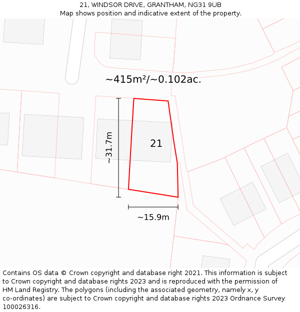21, WINDSOR DRIVE, GRANTHAM, NG31 9UB: Plot and title map