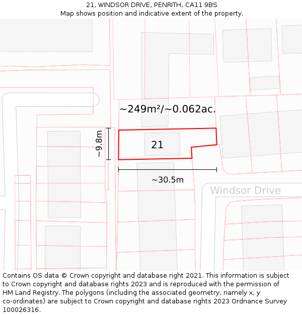 21, WINDSOR DRIVE, PENRITH, CA11 9BS: Plot and title map