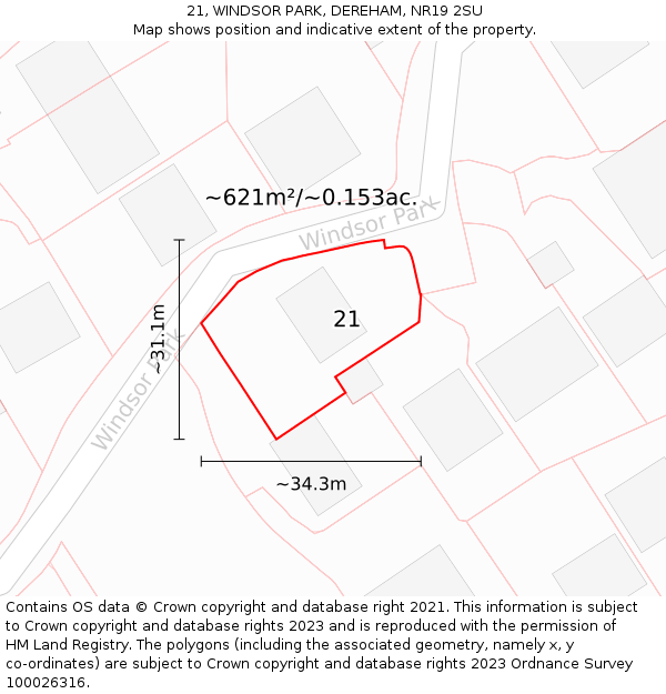 21, WINDSOR PARK, DEREHAM, NR19 2SU: Plot and title map