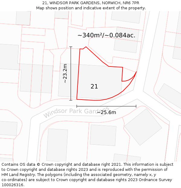 21, WINDSOR PARK GARDENS, NORWICH, NR6 7PR: Plot and title map