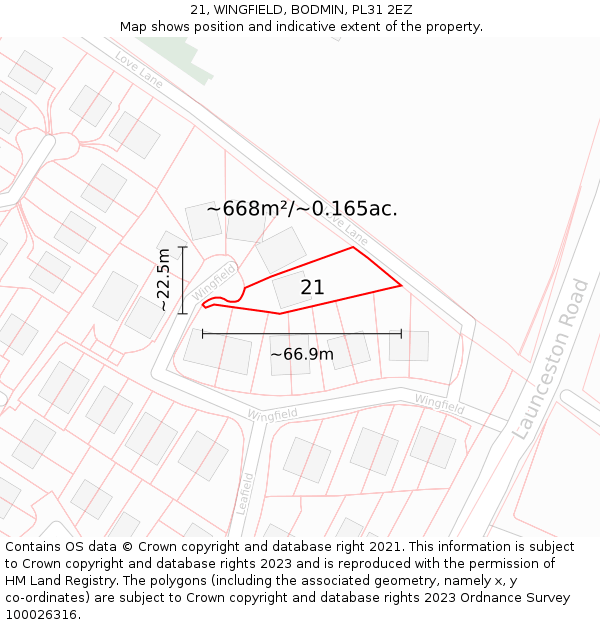 21, WINGFIELD, BODMIN, PL31 2EZ: Plot and title map