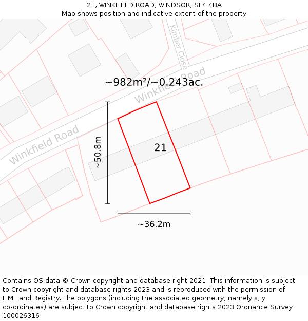 21, WINKFIELD ROAD, WINDSOR, SL4 4BA: Plot and title map