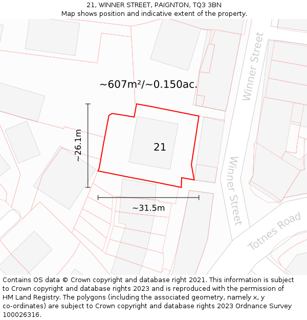 21, WINNER STREET, PAIGNTON, TQ3 3BN: Plot and title map