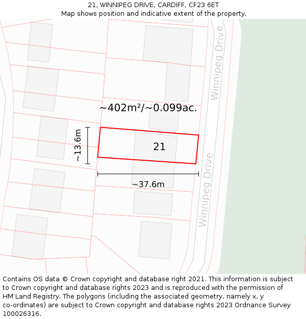 21, WINNIPEG DRIVE, CARDIFF, CF23 6ET: Plot and title map