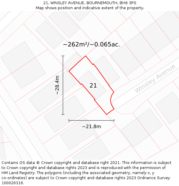 21, WINSLEY AVENUE, BOURNEMOUTH, BH6 3PS: Plot and title map