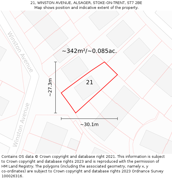 21, WINSTON AVENUE, ALSAGER, STOKE-ON-TRENT, ST7 2BE: Plot and title map