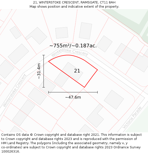 21, WINTERSTOKE CRESCENT, RAMSGATE, CT11 8AH: Plot and title map