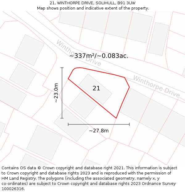 21, WINTHORPE DRIVE, SOLIHULL, B91 3UW: Plot and title map