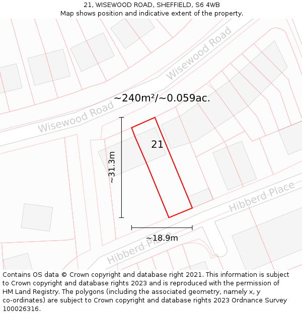 21, WISEWOOD ROAD, SHEFFIELD, S6 4WB: Plot and title map