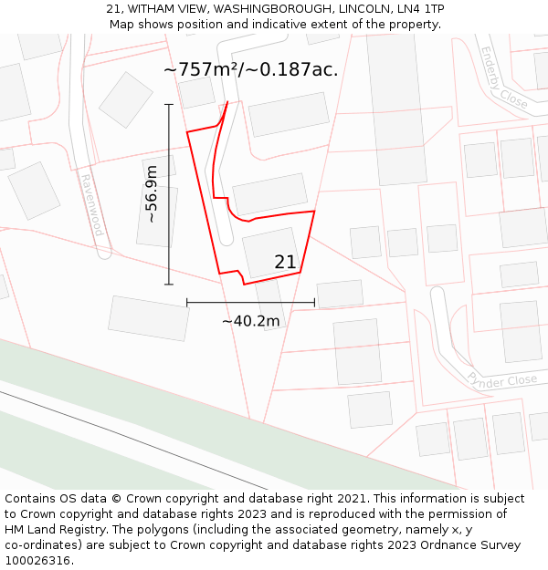 21, WITHAM VIEW, WASHINGBOROUGH, LINCOLN, LN4 1TP: Plot and title map